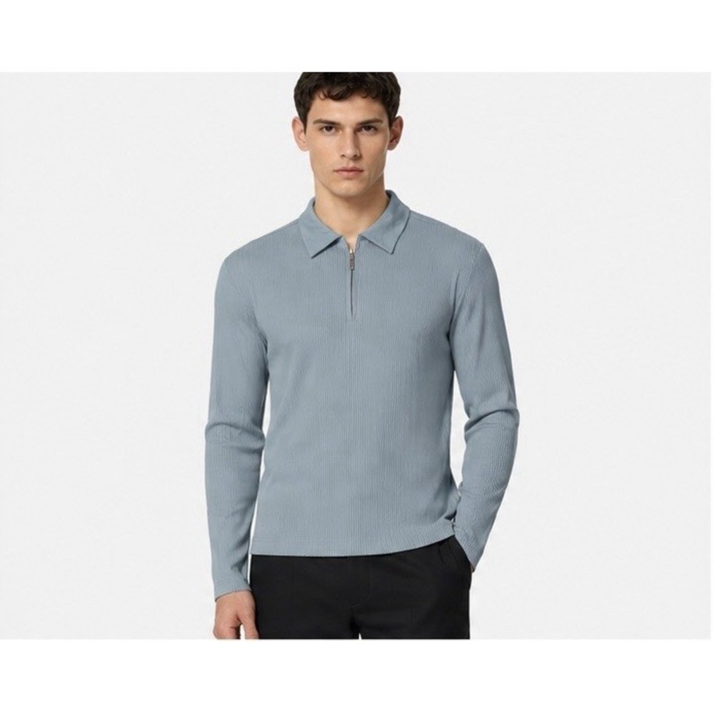 Versace Classic V2 Quarter Zip Polo Sweater Mens L Blue Chunky Knit Made Italy